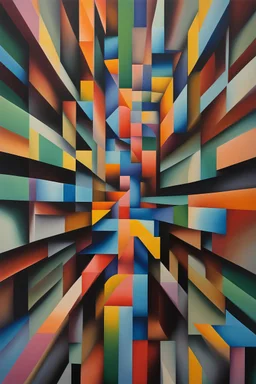 an abstract painting of a colorful abstract painting, in the style of 3D geometric optical illusions, passage, dreamlike perspectives