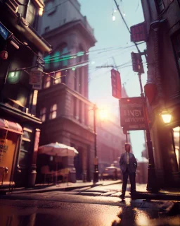 street scene with big hair monster, Wes Anderson style, realistic photo, night, concept art, smooth, unreal engine 5, god lights, ray tracing, RTX, lumen lighting, ultra detail, volumetric lighting, 3d.