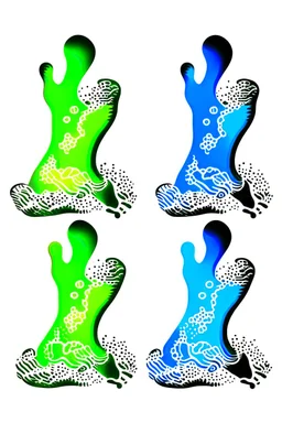 Draw two footprints. The footprint is white and made entirely from the shapes of ghosts in the style of Salvador Dali’s “the face of war”. Use no more than 4 colours.