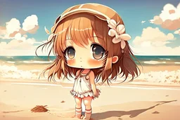 cute chibi girl at the beach