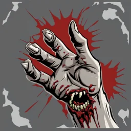 zombie hand claw, attack, comic book style, grey background,