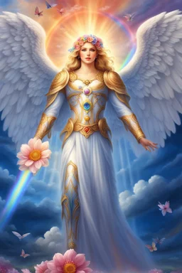 Beautiful Angel, flowers, rainbows,ufos