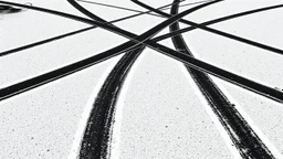 crisscrossing tire tracks, black on white