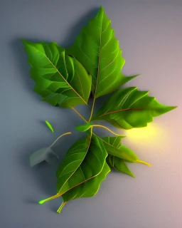 Bay leaves. Realistic photo. HD. Glowing. 3d style