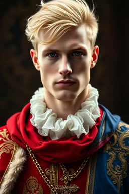 blond handsome man, royal clothes