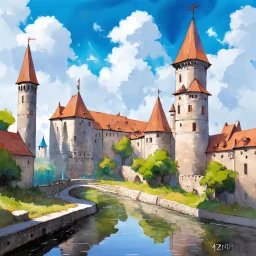 dnd, fantasy, watercolour, large strokes, stylistic, landscape, illustration, capital city, opulent, magnificent, medieval