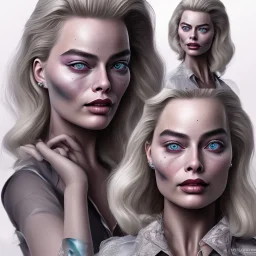 margot robbie, make up joker, highly realistic, highly detailed, intricate, alerquina clothes,