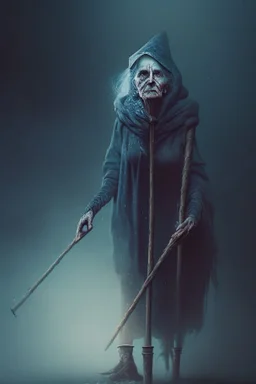 portrait of witch on crutches, trending art, 8k, depth of field, volumetric fog