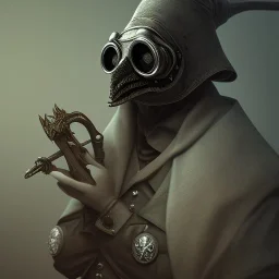 plague doctor, horror, hyperrealism, masterpiece, expert, 8K, dramatic lighting, sharp focus, dark, black, steampunk