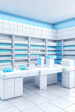 planos faciles de una farmacia pequeña con mostradores para un niño de 12 años