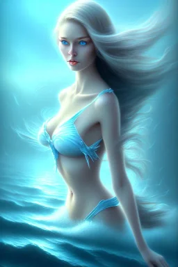 lady muse with long hair blue eyes top in the ocean