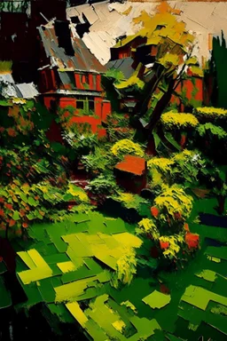 English garden in the style of frank Auerbach