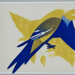 Bird, gold feathers, blue.