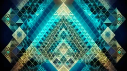 Creación de composición geométrica con triángulo de Sierpinski y patrón de distorsión con alineación espacial y textura de seda estilo estética espectral