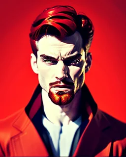 Create a compelling image featuring a man in a red suit with a dapper expression against a white background. Specify a hand-drawn style with bold strokes, emphasizing the meaning of the subject. Ensure the composition captures the essence of elegant expression, creating a visually striking and impactful scene through the use of hand-drawn strokes.