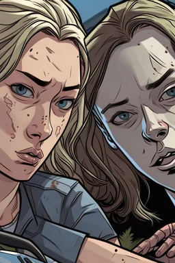 yakın 2 kız arkadaş The walking death tarzı 2D uzak uzaktan görünüm