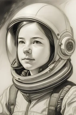 retrato de niña astronauta en grafito dibujada con el estilo de Diego Velázquez