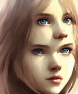 intricate, elegant, sharp focus, illustration, detailed eyes, digital painting, concept art, matte, masterpiece, face portrait of a young and cute ukrainian girl, au naturel, adorable, round face, slightly smiling, art by wlop