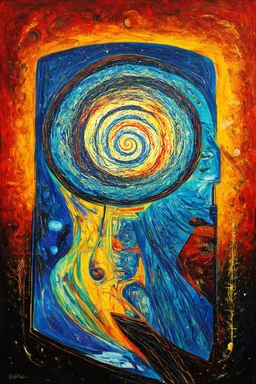 humanity is a biological bootloader for digital superintelligence; a Mashup of Kandinsky and Asger Jorn; Golden Hour; Golden Spiral; Golden Ratio