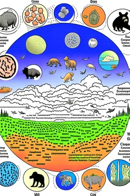 Ilustrasi yang secara visual menunjukkan bagaimana karbon dioksida dan gas-gas yang lain dari aktivitas manusia yang merusak lapisan ozon dan hewan-hewan terancam punah karena lapisan ozon terdegradasi