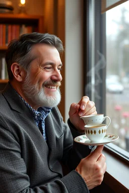 a man enjoying high tea by himshelf