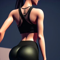 Girl in short yoga pants,backside,photorealistic, 8k resolution, ultra detailed, rendered, unreal engine 5