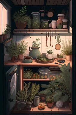cozy vibes art kitchen herbs
