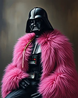 Renaissance painting of darth vader in pink fur as a fashion model, vogue, --ar 3:4