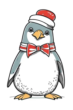 Penguin Christmas ,clean line art,no shadow, white background, only outline
