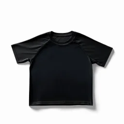 Folded traning T-shirt, top view, flat lay, realistic, male active wear, black breathable material, short sleeves round neck