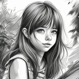 A black and white drawing, a girl beautifou draw