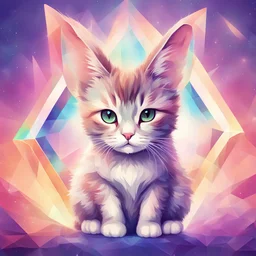 Young Cat in rabbit prism art style with background