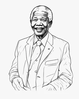 Outline art for coloring pages with Nelson Mandela, white background, sketch style, only use outline, line art, white background, no shadows and well and clear outline