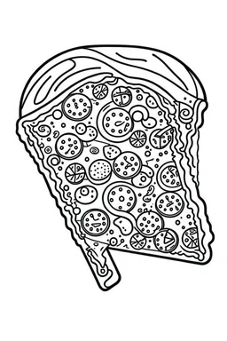 DRAW FOR COLORING OF PIZZA, CARTOON STYLE, LOW DETAILS, THICK LINES, NO SHADING, NO COLOR