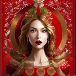 portrait lady red warrior Christmas tree, arcane style