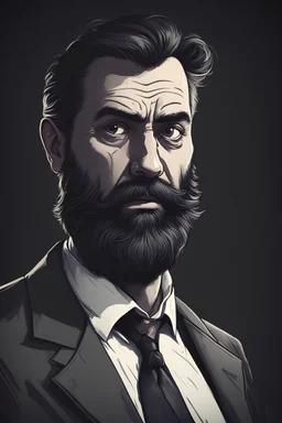 A detective, 30 years, beard guy, horror, dark