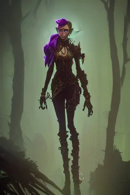 steampunk elf in a neon dystopian forest