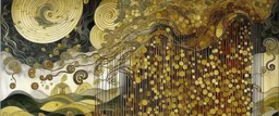 A silver lightning storm with tornadoes painted by Gustav Klimt