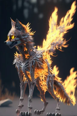 Wolf cat bird fire skeleton fused ,hdr, 16k, octane effect, unreal engine, cinema 4d