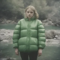 Mermaid, autochrome, green plastic puffy jacket