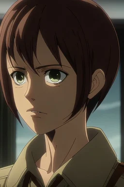 Attack on Titan screencap of a female with short back hair black eyes