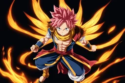 Natsu in 8k 2D anime fairy tail drawing style, fairy tail costum, close picture, fire, fantasy, neon, highly detailed, high details, detailed portrait, masterpiece,ultra detailed, ultra quality