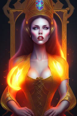 portrait lady fire with big bobs no top long black hairs in castle