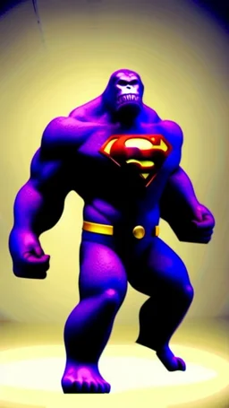 king Kong/Superman/thanos hybrid,The image should be highly detailed and have accurate lighting and shadows to create a realistic appearance. The object or scene is positioned in a visually pleasing and balanced composition, angle from above --Ambient Occlusion --Anti-Aliasing FKAA --TXAA --RTX --SSAO --OpenGL-Shaders --Post Processing --Post-Production --Cell Shading --Tone Mapping --insanely detailed and intricate --hyper maximalist --dynamic pose --photography --volumetric --ultra-