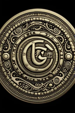the Latin cross, aum letter, crescent and star, yin and yang, torii gate, khanda, star of david, dharma chakra all merged into one design for a coin