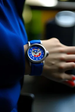 Depict the Pepsi watch on someone's wrist, showing it being worn in a real-life context, potentially in a classy setting or a casual environment.