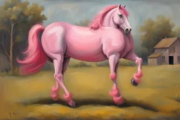 a pink horse like a 19th painting