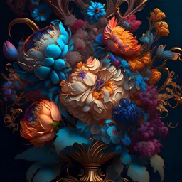 a bouquet of beautiful flowers,.intricate detail, complementary colors, fantasy concept art, 8k resolution trending on Art station. .Baroque style.