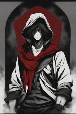 man wearing red scarf and hood dark fantasy