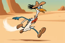 road runner running towards the right side, leaving behind a cloud of dust. style of looney toons cartoon